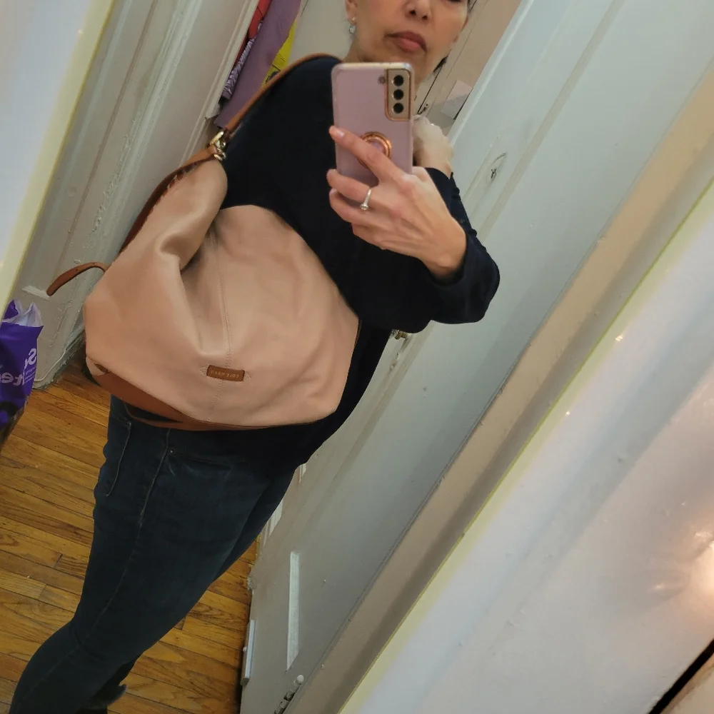 Cole Haan TwoTone Pebble Leather Slouchy Hobo Bag EUC Y2K Boho Chic Quiet Luxury